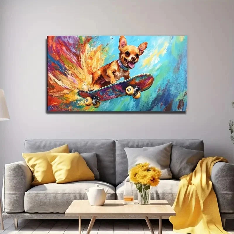 Dog Skateboard Perfect Wall Art Canvas Office Home Room Framed 120x60cm