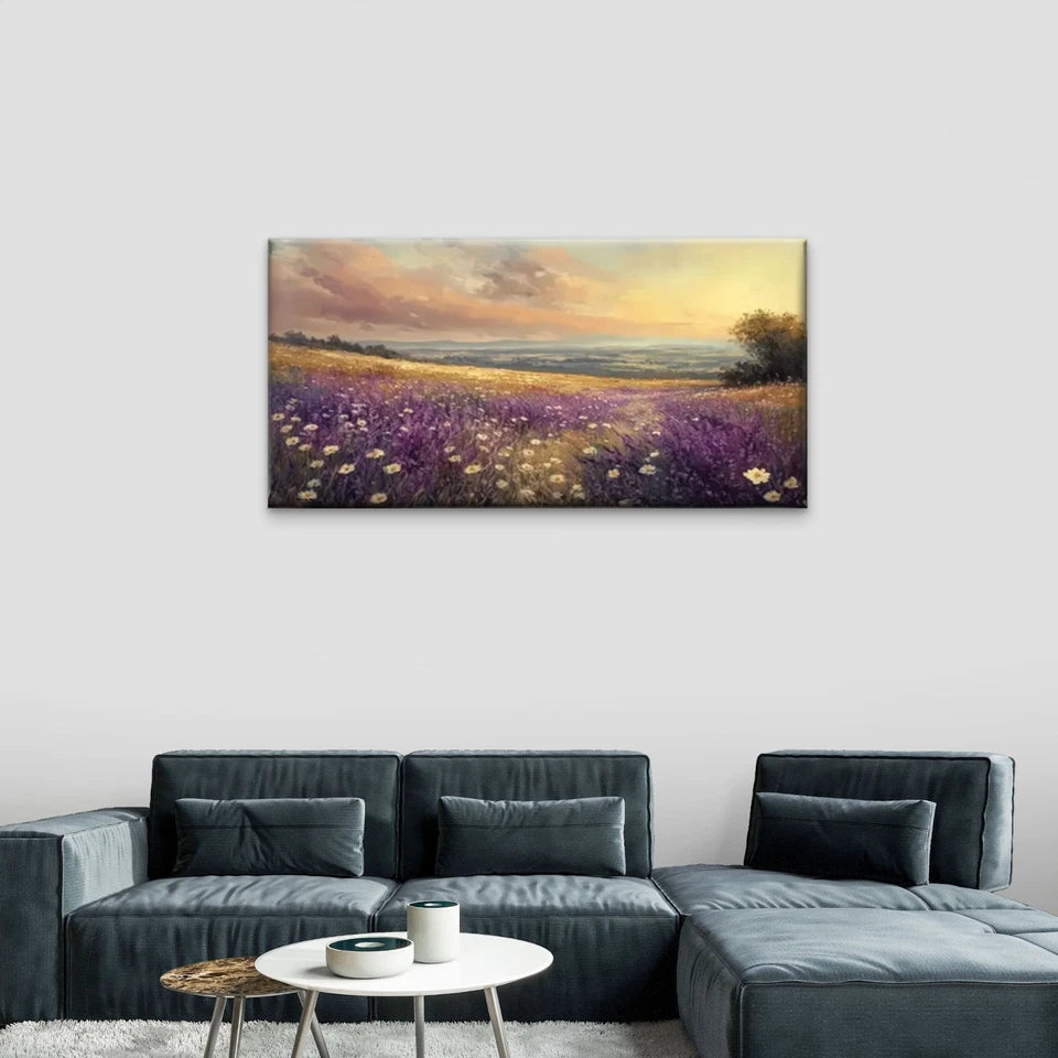 Flowers Field Sunset Wall Art Canvas Office Home Room Framed 120x60cm
