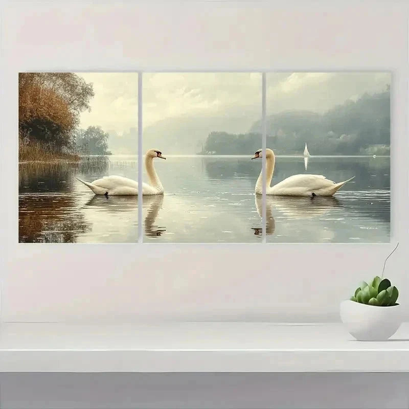 3pcs Antique Swans Sketch IU Wall Art Set Canvas Framed 60x90cm - High Quality Print 100% Australian Made Wall Canvas Ready to Hang - Bella Home Decor