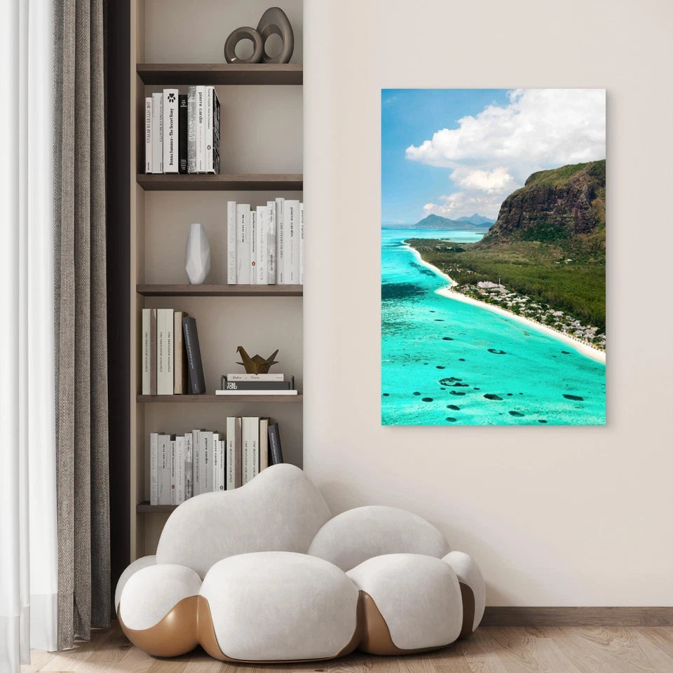 Birds Eye View Le Morne Brabant Island 40x60cm Metal Print Ready to Hang