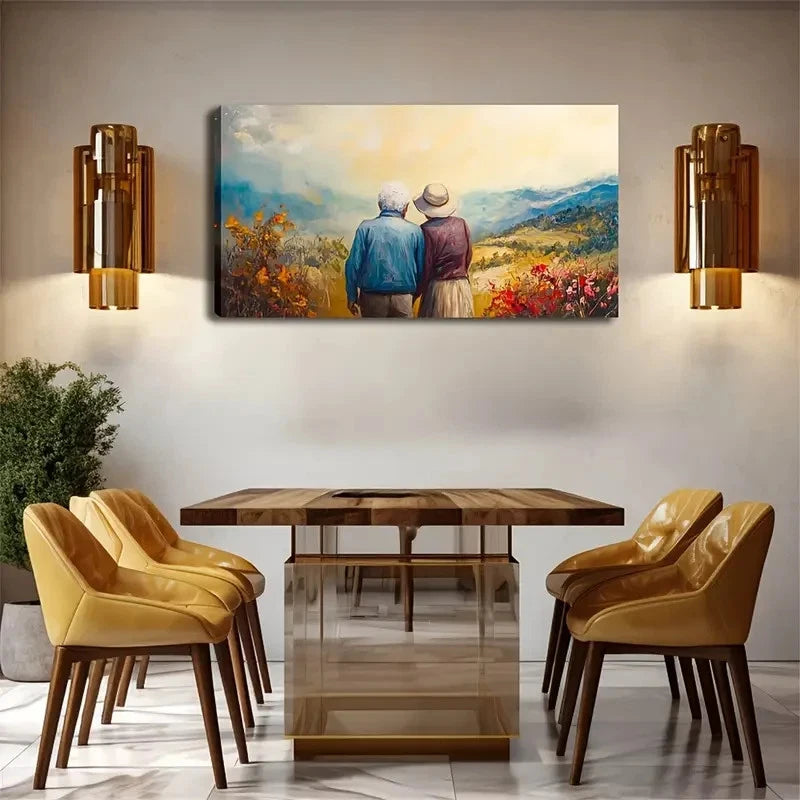 Elderly Couple Serene Autumn Wall Art Canvas Office Home Room Framed 120x60cm