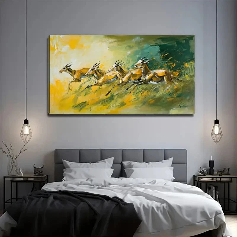 Deer Running On The Grassland Wall Art Canvas Office Home Room Framed 120x60cm