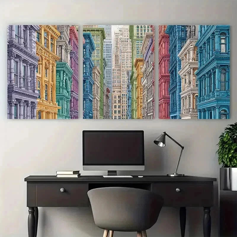 3pcs Modern Architectural Street Scene Perfect Wall Art Set Canvas Framed 50x70cm - High Quality Print 100% Australian Made Wall Canvas Ready to Hang