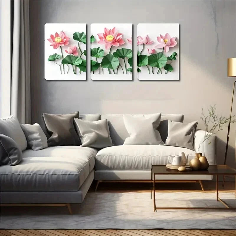 3pcs Watercolor Lotus Flower Triptych Perfect Wall Art Set Canvas Framed 60x90cm - High Quality Print 100% Australian Made Wall Canvas Ready to Hang - Bella Home Decor
