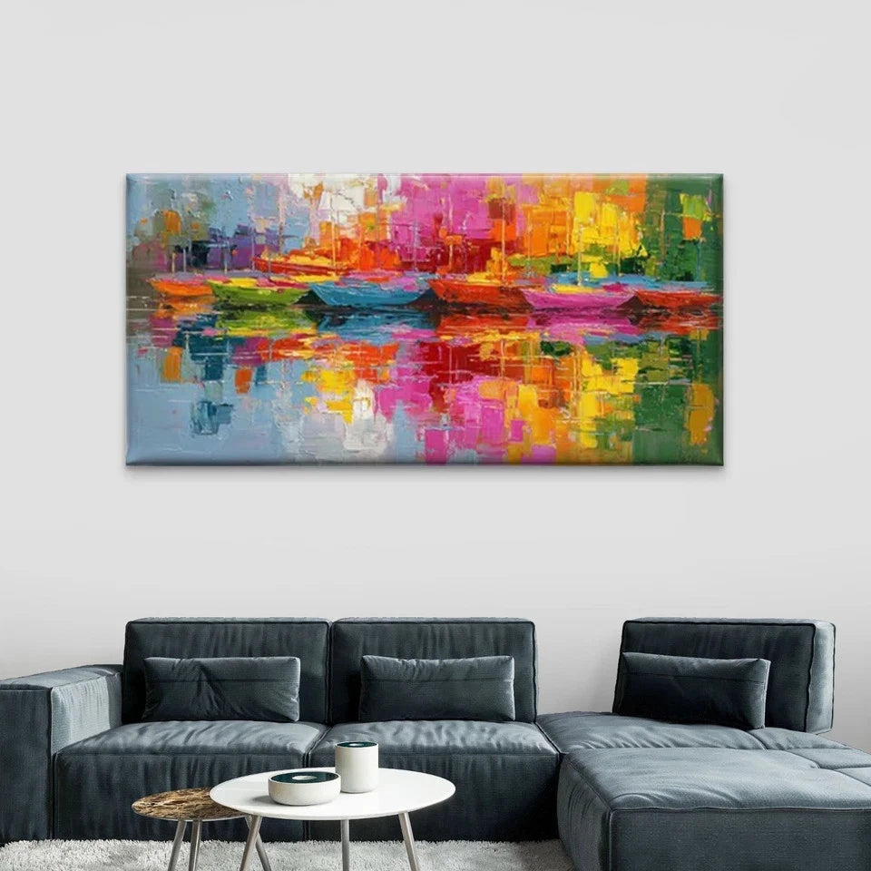 Boat on Water Reflection Wall Art Canvas Office Home Room Framed 120x60cm