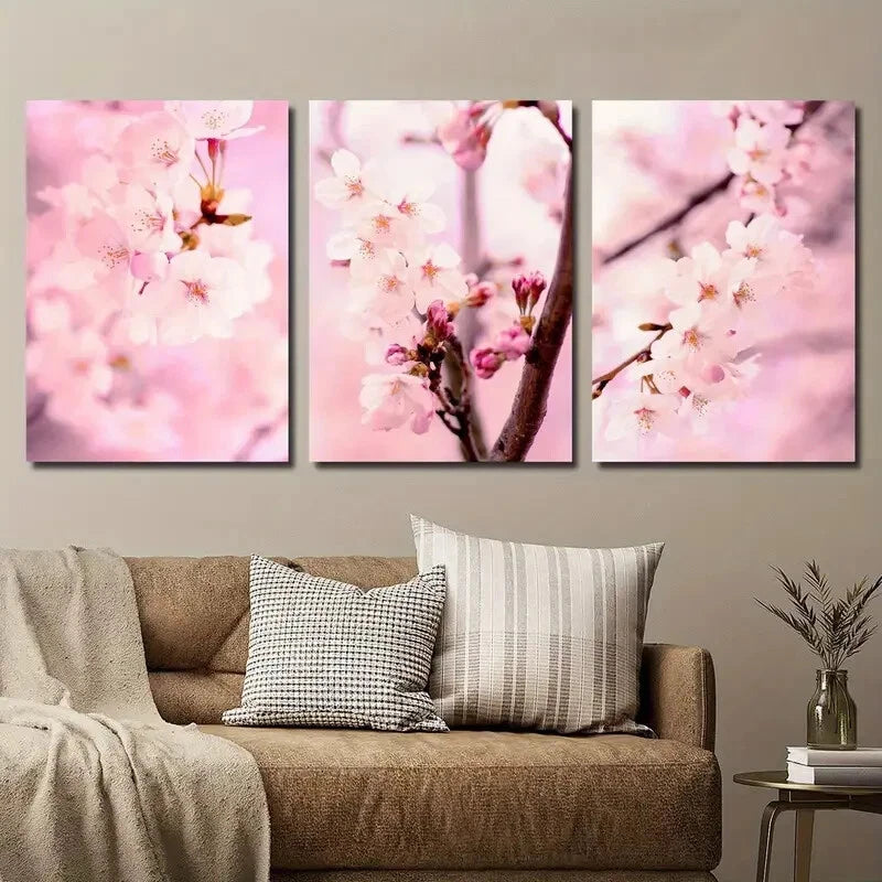 3pcs Cherry Blossom Blush Pink Botanical Flower Metal Print Ready to Hang Art