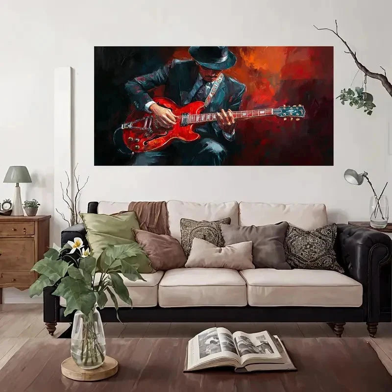 Guitarist Modern Vintage Wall Art Canvas Office Home Room Framed 120x60cm