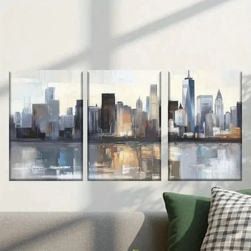 3pcs Painting of a Cityscape with Buildings Wall Art Canvas Unframed - High Quality Print 100% Australian Made Wall Canvas