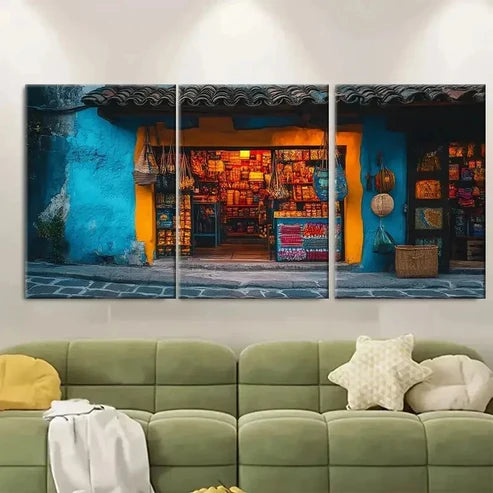 3pcs Guatemala Souvenir Shop Village Wall Art Set Canvas Unframed - High Quality Print 100% Australian Made Wall Canvas