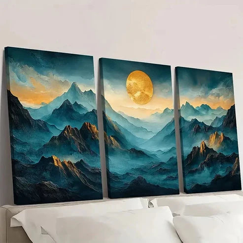 3pcs Abstract Mountain and Sunset Scenery Wall Art Set Canvas Unframed - High Quality Print 100% Australian Made Wall Canvas - Bella Home Decor