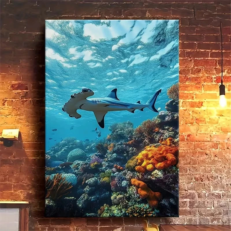 Underwater Reef Shark Oil Painting 60x90cm Metal Print Ready to Hang
