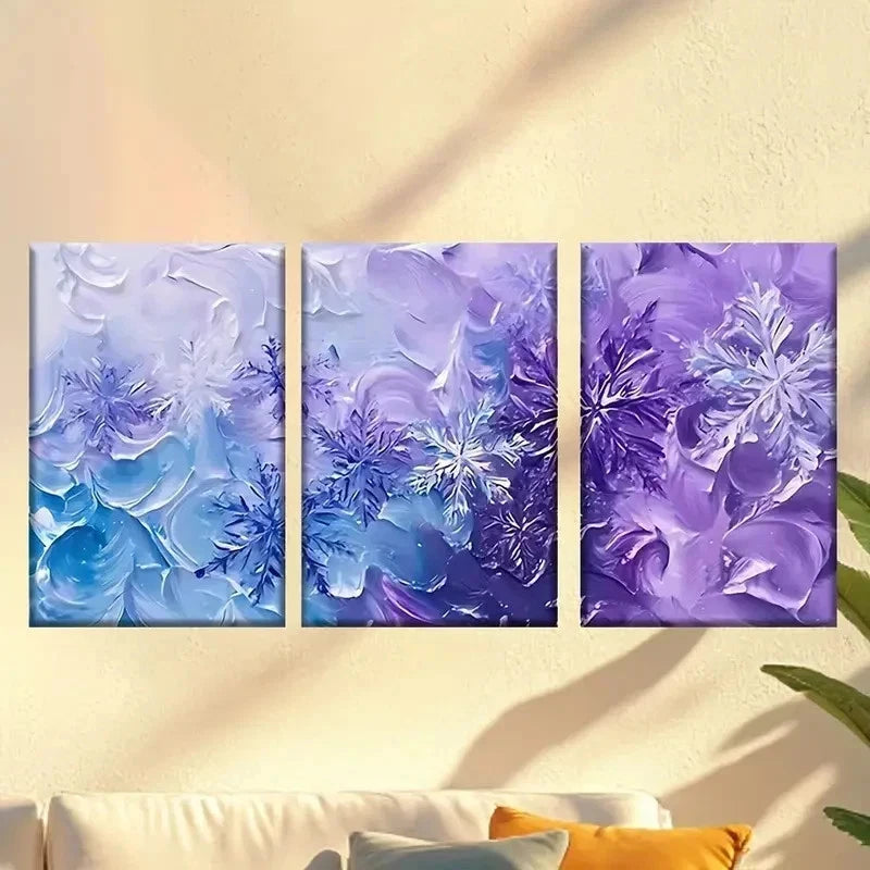 3pcs Blue And Purple Background with Frosty Wall Art Set Canvas Framed 40x60cm - High Quality Print 100% Australian Made Wall Canvas Ready to Hang - Bella Home Decor