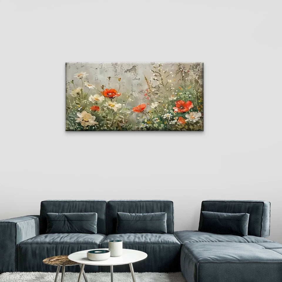 Poppy & Daisy Flowers Nature Wall Art Canvas Office Home Room Framed 120x60cm
