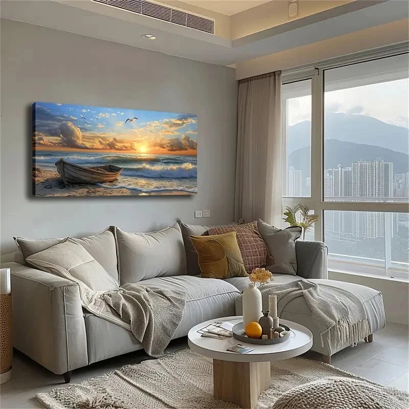 Infectious Seaside Sunset Wall Art canvas office home room framed 120x60cm - Bella Home Decor