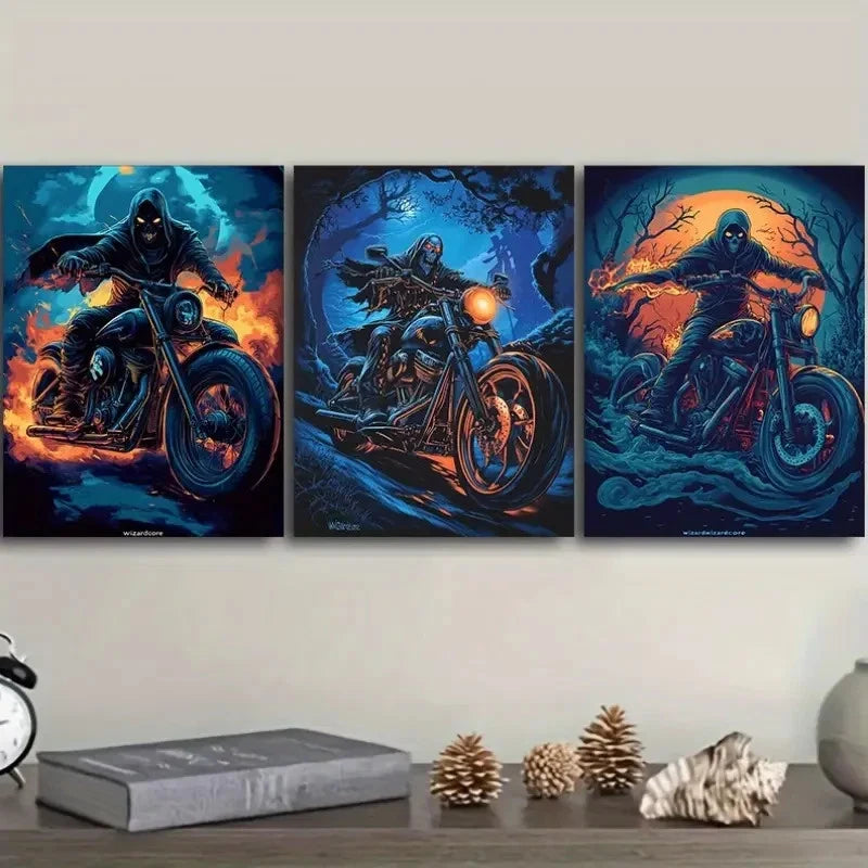 3pcs Featuring a Death Theme Paintings Wall Art Set Canvas Framed 50x70cm - High Quality Print 100% Australian Made Wall Canvas Ready to Hang
