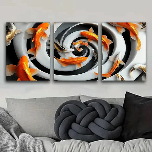 3pcs Goldfish Vortex Orange Sky Perfect Wall Art Set Canvas Unframed - High Quality Print 100% Australian Made Wall Canvas - Bella Home Decor