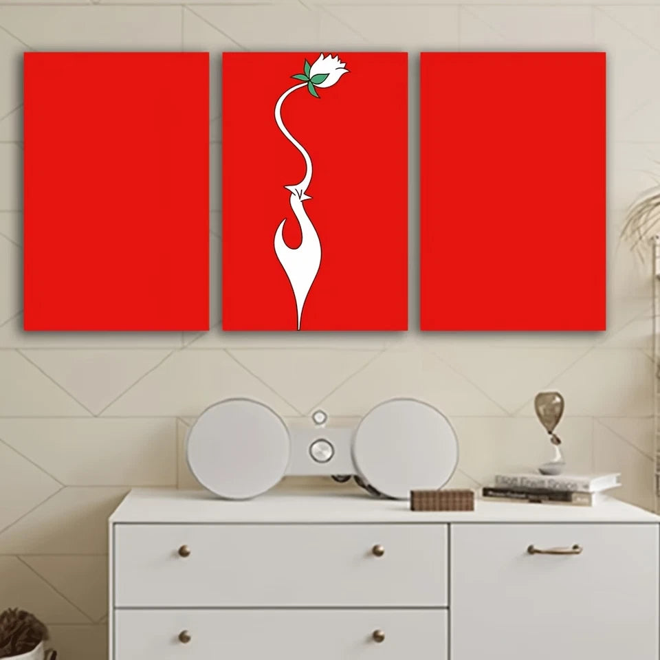 3pcs White Flowers on a Red Background Wall Art Set Canvas Framed 50x70cm - High Quality Print 100% Australian Made Wall Canvas Ready to Hang