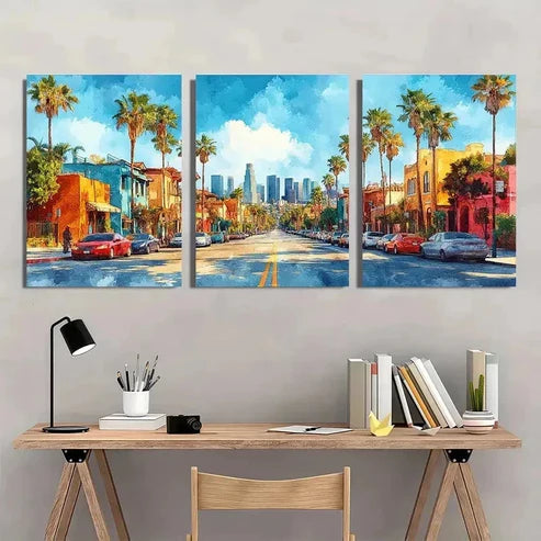 3pcs Los Angeles California Cityscape Wall Art Canvas Unframed - High Quality Print 100% Australian Made Wall Canvas