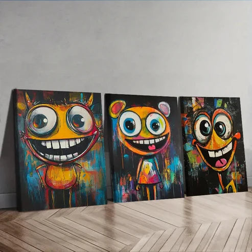 3pcs a happy character Wall Art Set Canvas Unframed - High Quality Print 100% Australian Made Wall Canvas - Bella Home Decor