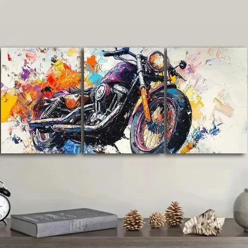 3pcs Abstract Oil Motorcycle Colorful Perfect Wall Art Set Canvas Unframed - High Quality Print 100% Australian Made Wall Canvas - Bella Home Decor
