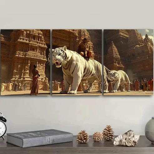 3pcs Paintings Featuring a White Tiger Wall Art Set Canvas Unframed - High Quality Print 100% Australian Made Wall Canvas - Bella Home Decor