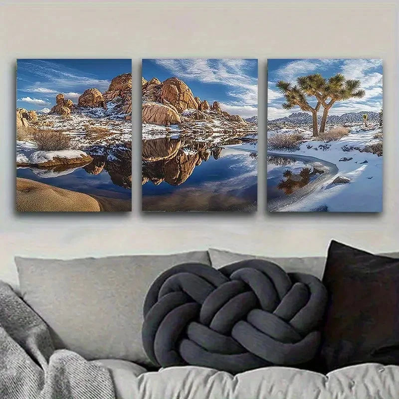 3pcs Winter Desert Oasis Wall Art Set Canvas Framed 40x60cm - High Quality Print 100% Australian Made Wall Canvas Ready to Hang - Bella Home Decor