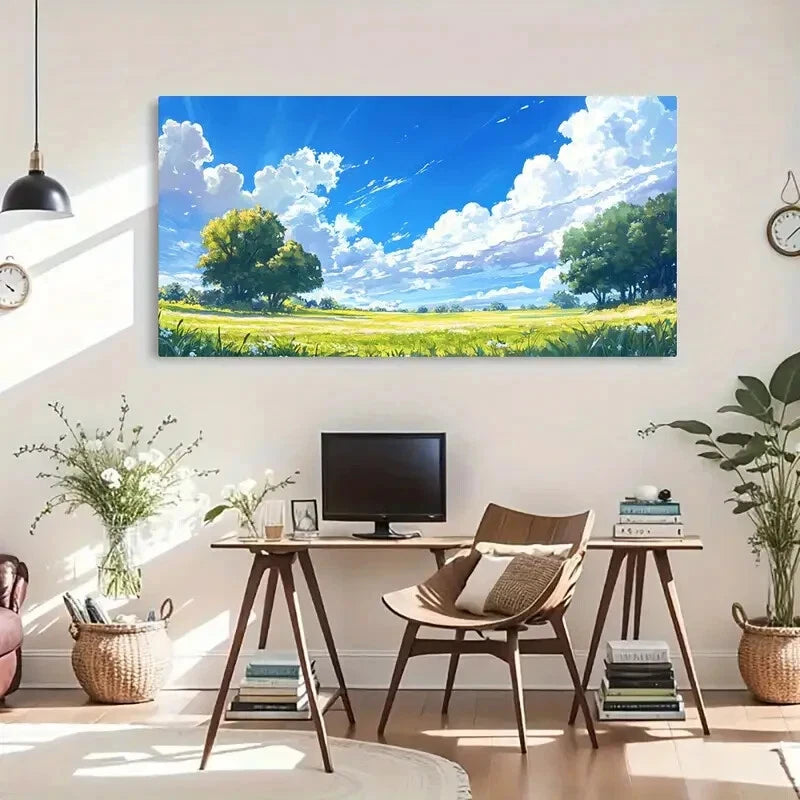 Serene Landscape Blue Sky Cloud Wall Art Canvas Office Home Room Framed 120x60cm - Bella Home Decor