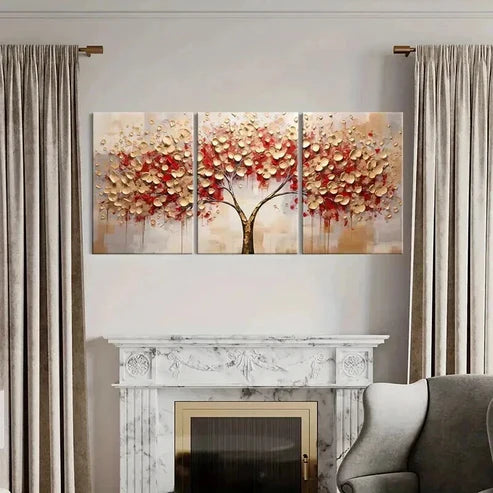 3pcs Abstract Golden Leaves Tree Vintage Wall Art Canvas Unframed - High Quality Print 100% Australian Made Wall Canvas - Bella Home Decor