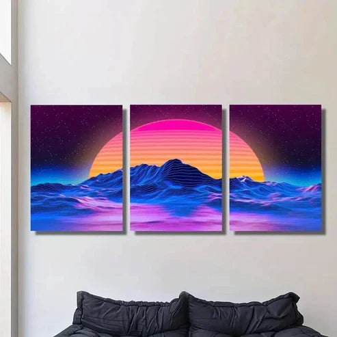 3pcs Sunset Landscape with Purple Blue Light Wall Art Set Canvas Unframed - High Quality Print 100% Australian Made Wall Canvas