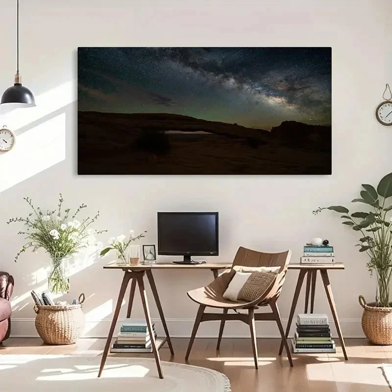 Mesa Arch Night Sky Retro Wall Art Canvas Office Home Room Framed 120x60cm