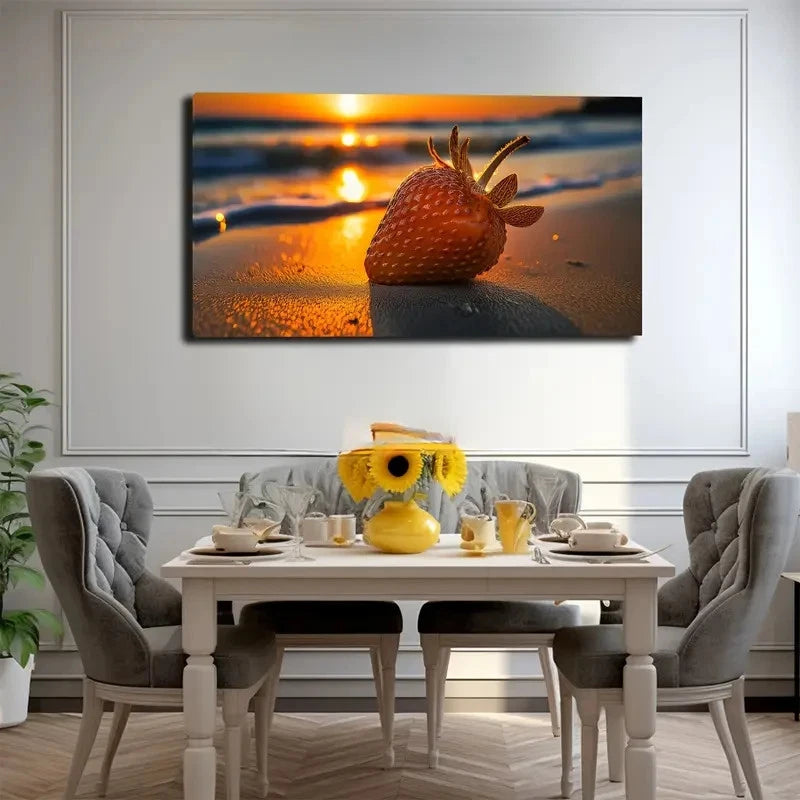 Beachside Strawberry Wall Art Canvas Office Home Room Framed 120x60cm