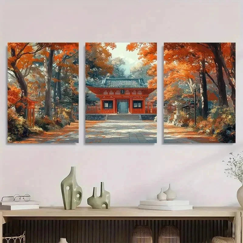 3pcs Kiawes Hausa Ukiyo-E Japanese Perfect Wall Art Set Canvas Framed 50x70cm - High Quality Print 100% Australian Made Wall Canvas Ready to Hang