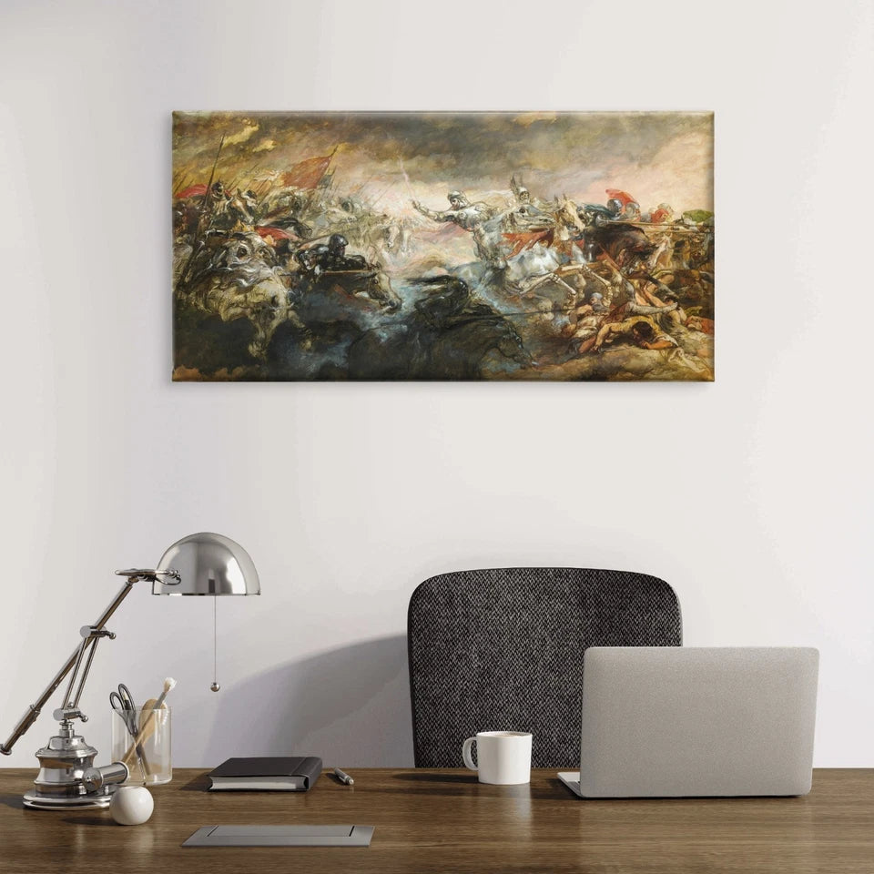 Vintage Classical Battle Scene Wall Art Canvas Office Home Framed 120x60cm