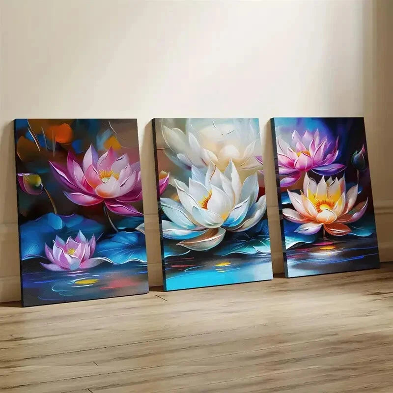 3pcs Botanical Vibrant Lotus Flower Perfect Wall Art Set Canvas Framed 40x60cm - High Quality Print 100% Australian Made Wall Canvas Ready to Hang - Bella Home Decor