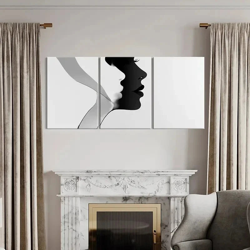 3pcs Black And White Abstract Silhouette Wall Art Set Canvas Framed 60x90cm - High Quality Print 100% Australian Made Wall Canvas Ready to Hang - Bella Home Decor