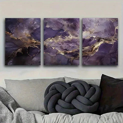 3pcs Purple Agate Slice Decorative Wall Art Canvas Unframed - High Quality Print 100% Australian Made Wall Canvas - Bella Home Decor