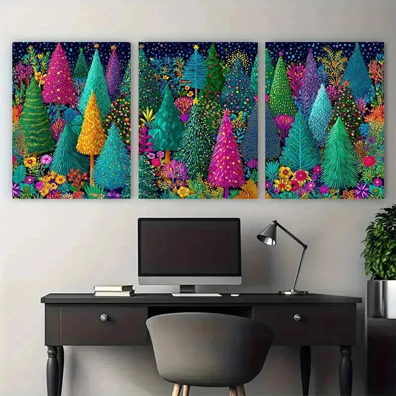 3pcs Vibrant Tree Print Colorful Decor Perfect Wall Art Set Canvas Framed 50x70cm - High Quality Print 100% Australian Made Wall Canvas Ready to Hang
