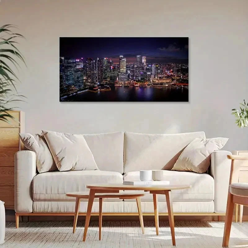 City Night Scene Night View Wall Art Canvas Office Home Room Framed 120x60cm