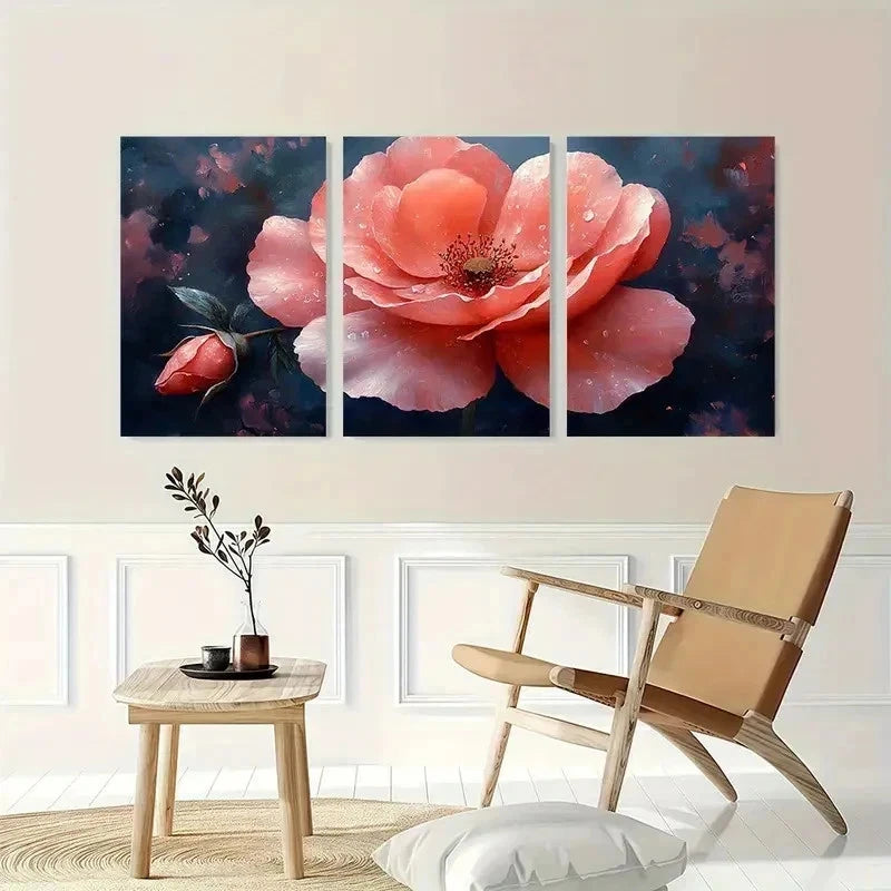 3pcs Pink Watercolor Rose Flower Perfect Wall Art Set Canvas Framed 60x90cm - High Quality Print 100% Australian Made Wall Canvas Ready to Hang