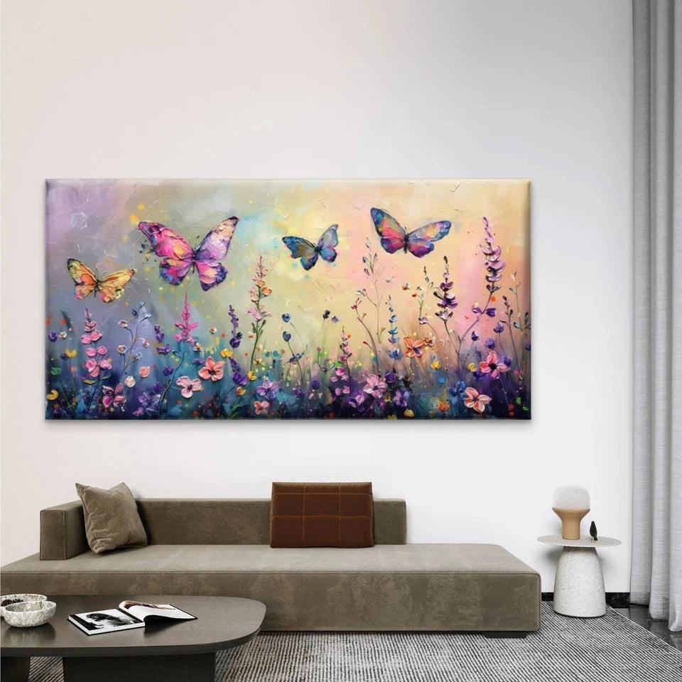 Colorful Butterfly & Flower Wall Art Canvas Office Home Room Framed 120x60cm