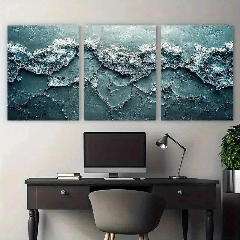 3pcs Cracked Ice On Water Elegant Perfect Wall Art Set Canvas Framed 50x70cm - High Quality Print 100% Australian Made Wall Canvas Ready to Hang - Bella Home Decor