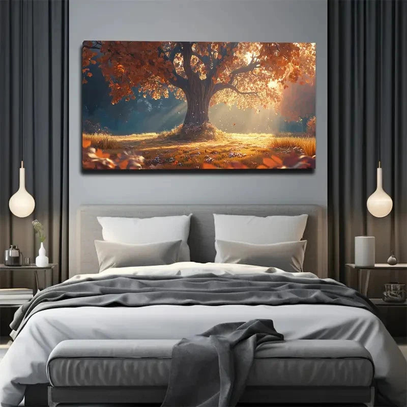Golden Sunlight Filtering Wall Art Canvas Office Home Room Framed 120x60cm