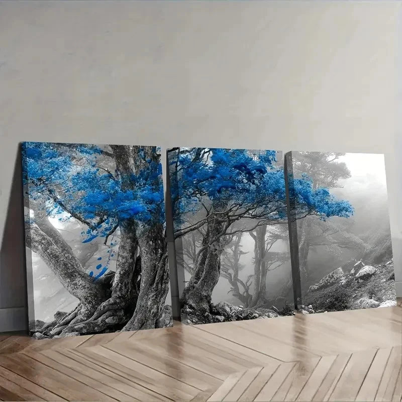 3pcs Ancient Trees With Blue Mist Wall Art Set Canvas Framed 40x60cm - High Quality Print 100% Australian Made Wall Canvas Ready to Hang - Bella Home Decor