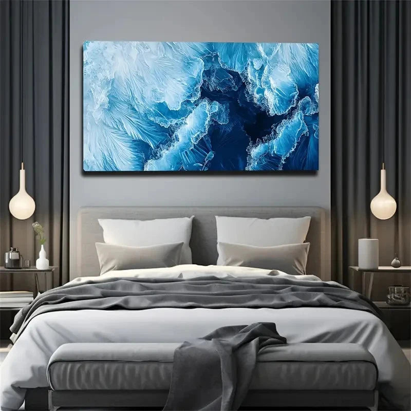 Abstract Blue And White Wall Art canvas office home room framed 120x60cm