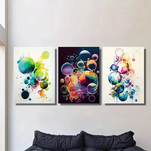 3pcs Colorful Abstract Bubble Decoration Wall Art Set Canvas Unframed - High Quality Print 100% Australian Made Wall Canvas - Bella Home Decor