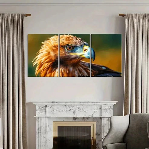 3pcs Vibrant Orange Eagle with Brown Eyes Wall Art Canvas Unframed - High Quality Print 100% Australian Made Wall Canvas