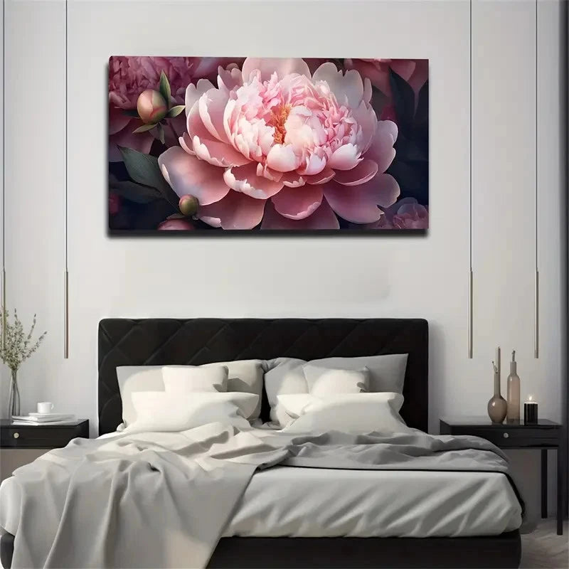 Pink Peonies & Peonies Flowers Wall Art Canvas Office Home Room Framed 120x60cm