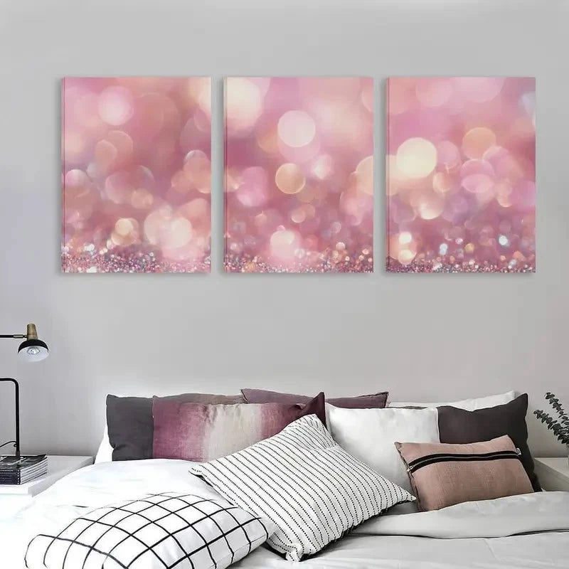 3pcs Pink & Golden Hues with & Golden Glitter Wall Art Set Canvas Framed 40x60cm - High Quality Print 100% Australian Made Wall Canvas Ready to Hang