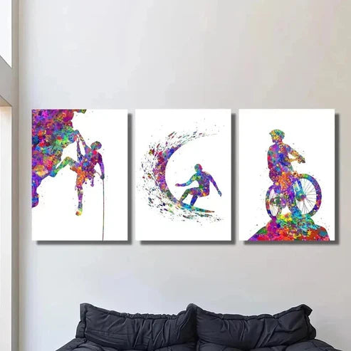 3pcs Colorful Rock Climber Surfer Mountain Biker Wall Art Canvas Unframed - High Quality Print 100% Australian Made Wall Canvas
