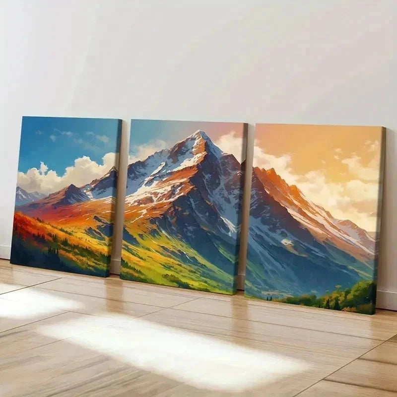 3pcs Anime Style Snowy Mountains Vintage Wall Art Set Canvas Framed 60x90cm - High Quality Print 100% Australian Made Wall Canvas Ready to Hang - Bella Home Decor